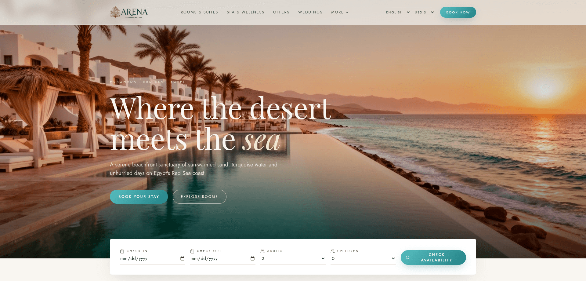ARENA Beach Resort & Spa — Hotel Booking Platform interface
